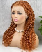 Gerçek Front Lace Tül Peruk / Afro Dalgalı / Bakır 70/75cm - Görsel 3