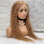 Afro Dalga Front Lace Gerçek Tül Peruk / Sıcak Karamel / 70/75cm - Görsel 3