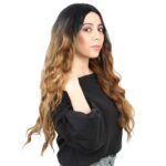 Fiber Sen Uzun Su Dalgası Peruk / Siyah / Karamel Ombreli - Görsel 3