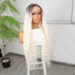 Afro Dalga Kumral Beyaz Platin Ombre Fiber Sen Tül Peruk - Görsel 2