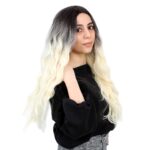 Fiber Sen Uzun Su Dalgası Peruk / Açık Siyah / Platin Ombreli - Görsel 3