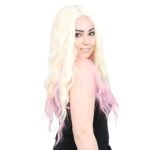Fiber Sen Uzun Su Dalgası Peruk / Platin / Pembe Ombreli - Görsel 2