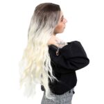 Fiber Sen Uzun Su Dalgası Peruk / Kahve / Platin Ombreli - Görsel 3