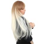 Fiber Sen Uzun Düz Kahküllü Peruk / Balköpüğü / Platin Ombreli - Görsel 3