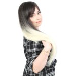 Fiber Sen Uzun Düz Kahküllü Peruk / Küllü Siyah / Platin Ombreli - Görsel 3