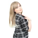 Düz Perçemli Orta Boy Fiber Sen Peruk / Karamel / Platin Röfleli - Görsel 2