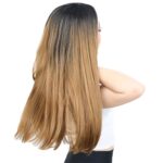 Fiber Sen Uzun Düz Peruk / Siyah / Karamel Ombreli - Görsel 2