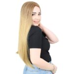 Fiber Sen Uzun Düz Peruk / Kumral / Sarı Ombreli - Görsel 2