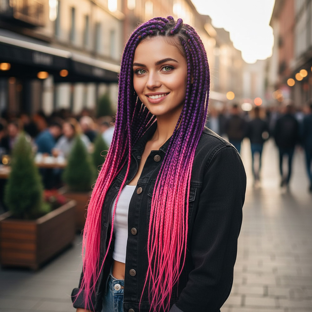 2-7a.jpg Afrika Örgüsü Ve Rasta İçin Sen Ombreli / Mor / Neon Pembe - Görsel 1