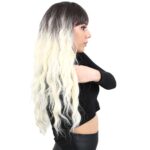 Perçemli Uzun Su Dalgası Fiber Sen Peruk / Küllü Siyah / Platin Ombreli - Görsel 4