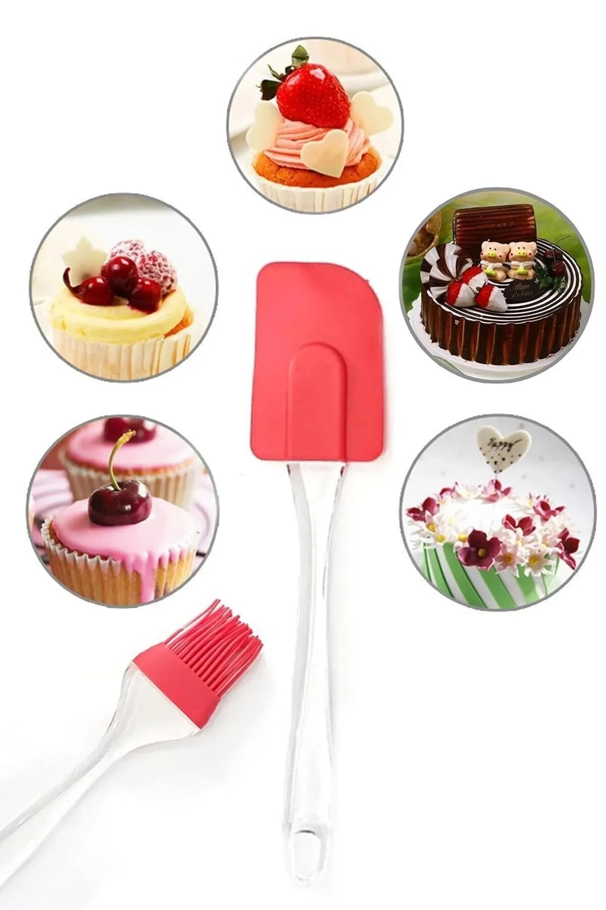 2-li-set-s-6592-1.jpg 2 Li Set Silikon Pasta - Börek - Poğaça Yağ Fırçası ve Silikon Spatula Seti - Görsel 1