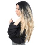 Su Dalgası Uzun Perçemsiz Fiber Sen Peruk / Siyah / Balköpüğü Ombreli - Görsel 3