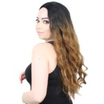 Su Dalgası Uzun Perçemsiz Fiber Sen Peruk / Siyah / Karamel Ombreli - Görsel 3