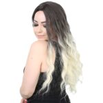 Su Dalgası Uzun Perçemsiz Fiber Sen Peruk / Küllü Siyah / Platin Ombreli - Görsel 3