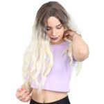 Su Dalgası Uzun Perçemsiz Fiber Sen Peruk / Küllü Açık Kahve / Platin Ombreli - Görsel 3