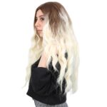 Su Dalgası Uzun Perçemsiz Fiber Sen Peruk / Kumral / Platin Ombreli - Görsel 3