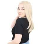 Kahkülsüz Fiber Sen Orta Boy Düz Peruk / Balköpüğü / Platin Röfleli - Görsel 3