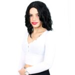 Fiber Sen Kısa Dalgalı Perçemsiz Peruk / Siyah - Görsel 3
