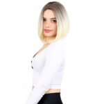 Kahkülsüz Düz Kısa Fiber Sen Peruk / Küllü Açık Kahve / Platin Ombreli - Görsel 3
