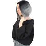 Kahkülsüz Düz Kısa Fiber Sen Peruk / Siyah / Gri Ombreli - Görsel 3