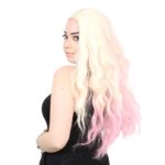 Fiber Sen Uzun Su Dalgası Peruk / Platin / Pembe Ombreli - Görsel 3