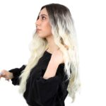 Fiber Sen Uzun Su Dalgası Peruk / Kahve / Platin Ombreli - Görsel 4