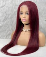 Gerçek Front Lace Tül Peruk / Düz / Koyu Kızıl 70/75cm - Görsel 4