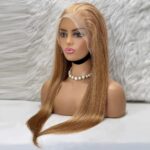 Düz Front Lace Gerçek Tül Peruk / Sıcak Karamel / 70/75cm - Görsel 4