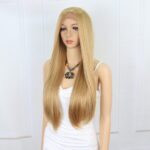 Düz Fiber Sen Tül Peruk / Karamel / Platin Röfleli - Görsel 3