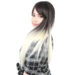 Fiber Sen Uzun Düz Kahküllü Peruk / Küllü Siyah / Platin Ombreli - Görsel 4
