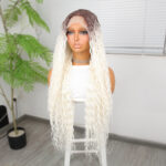 Afro Dalga Kumral Beyaz Platin Ombre Fiber Sen Tül Peruk - Görsel 3