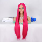 Koyu Pembe Ekstra Uzun Tül Peruk - Görsel 3