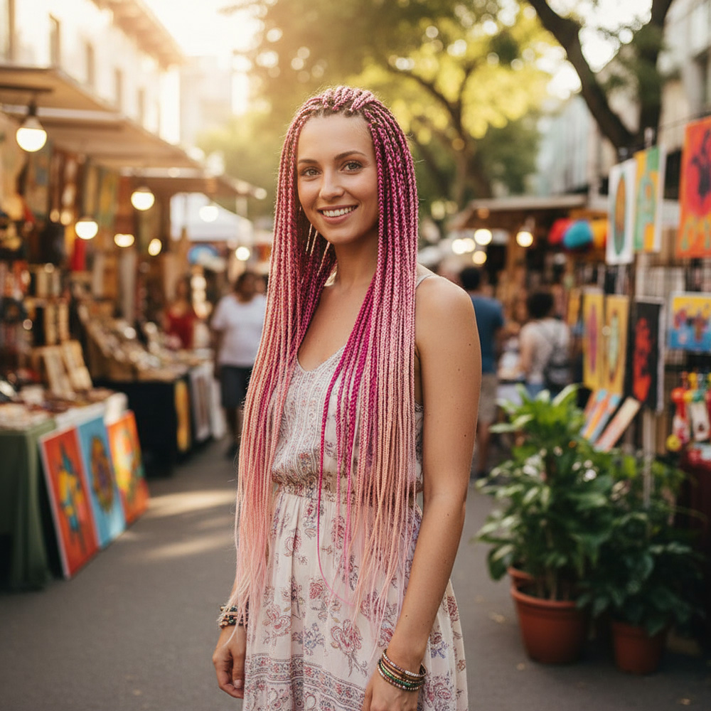3-7a.jpg Afrika Örgüsü Ve Rasta İçin Sen Ombreli / Açık Pembe / Koyu Pembe / Tcu - Görsel 1
