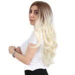 Yoğun Dalgalı Fiber Sen Uzun Perçemsiz Peruk / Kumral / Platin Ombreli - Görsel 3