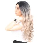Yoğun Dalgalı Fiber Sen Uzun Perçemsiz Peruk / Siyah / Küllü Bebek Sarı Ombreli - Görsel 3