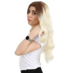 Yoğun Dalgalı Fiber Sen Uzun Perçemsiz Peruk / Balköpüğü / Platin Uzun Ombreli - Görsel 3