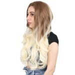 Yoğun Dalgalı Fiber Sen Uzun Perçemsiz Peruk / Balköpüğü / Platin Ombreli - Görsel 3