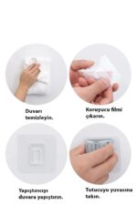 3 Lü Renkli  Yapışkanlı Mop Fırça Çek pas Sap Tutucu Organizer Mutfak Banyo Düzenleyici - Görsel 5