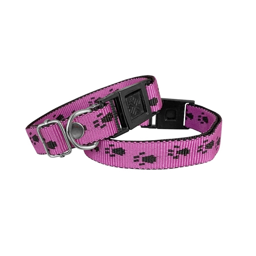 3695-jpg.jpg Köpek Tasması Patili Dokuma 2 cm - Min: 30 cm - Max: 50 cm Koyu Pembe - Görsel 1
