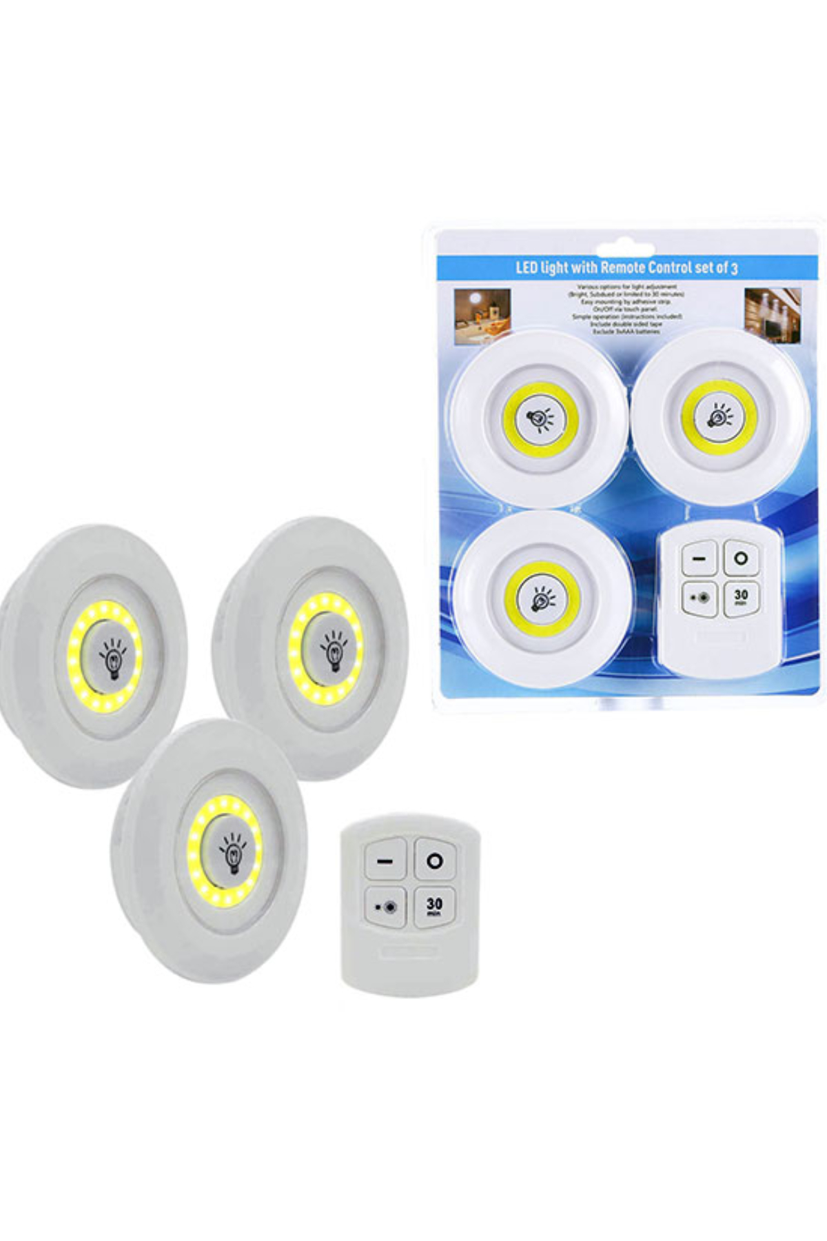 3lu-uzakt-489-1.jpg 3lü Uzaktan Kumandalı Yapışkanlı Kablosuz Led Spot Lambalar - Görsel 1