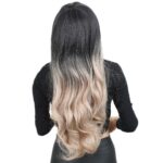 Kahküllü Uzun Dalgalı Fiber Sen Peruk / Siyah / Küllü Bebek Sarı  Ombreli - Görsel 5