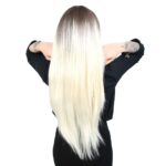 Fiber Sen Uzun Düz Kahküllü Peruk / Küllü Açık Kahve / Platin Ombreli - Görsel 5