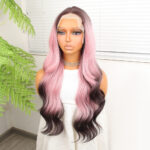 Siyah Pembe Ombre Fiber Sen Tül Peruk - Görsel 4