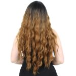 Su Dalgası Uzun Perçemsiz Fiber Sen Peruk / Siyah / Karamel Ombreli - Görsel 4