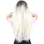 Su Dalgası Uzun Perçemsiz Fiber Sen Peruk / Küllü Açık Kahve / Platin Ombreli - Görsel 4