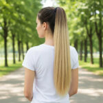 Bağlamalı Düz At Kuyruğu / Kahve / Bal Köpüğü Ombre ve Platin Işıltılı
