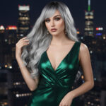 Perçemli Uzun Su Dalgası Fiber Sen Peruk / Siyah / Açık Gri Ombreli
