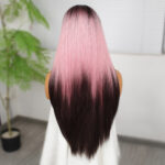Koyu Kestane Pembe Ombreli Fiber Sen Tül Peruk - Görsel 5