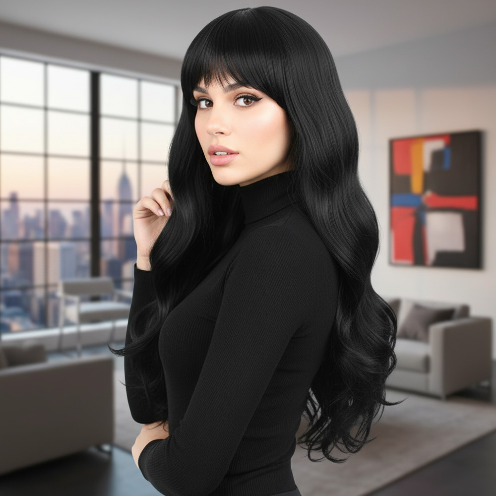 5-320.jpg Kahküllü Uzun Dalgalı Fiber Sen Peruk / Siyah - Görsel 1