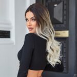 Koyu Kestane Ombre/ Kumral Beyaz Platin Röfleli Tül Peruk - Görsel 5